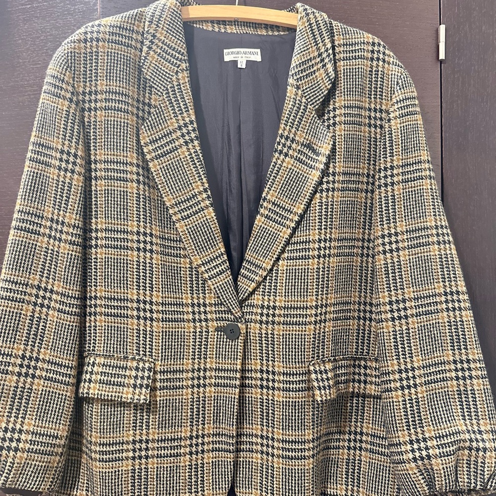 Giorgio Armani Black and Tan Checkered Blazer